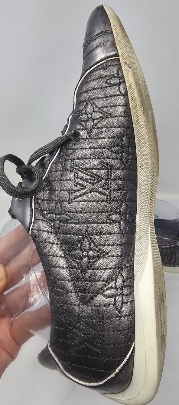 Louis Vuitton Silver Metallic Monogram Tennis Stitch Sneakers Sz EU 36.5 US 6.5 - Picture 5 of 15